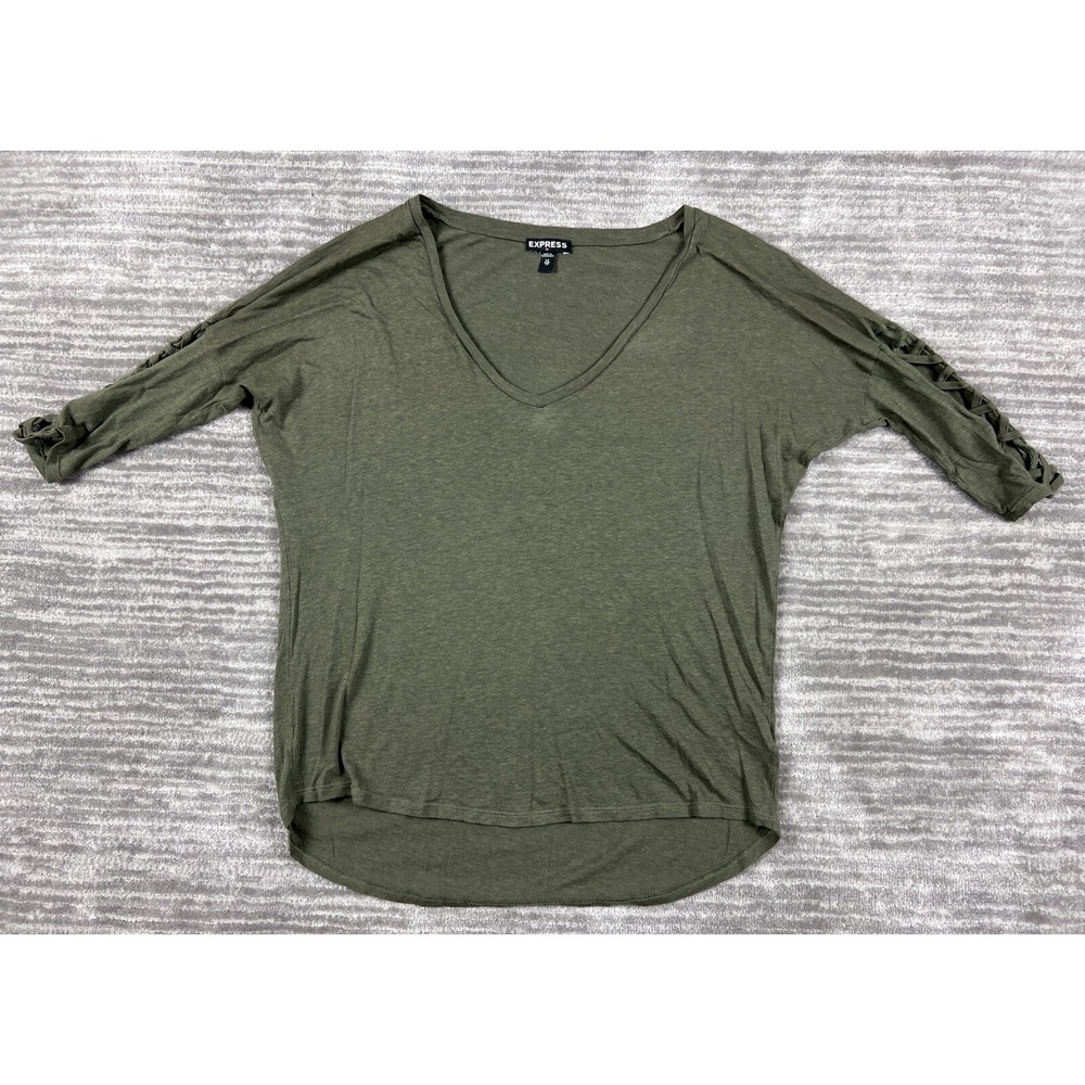 Express Olive Green V-Neck Short Sleeve Top